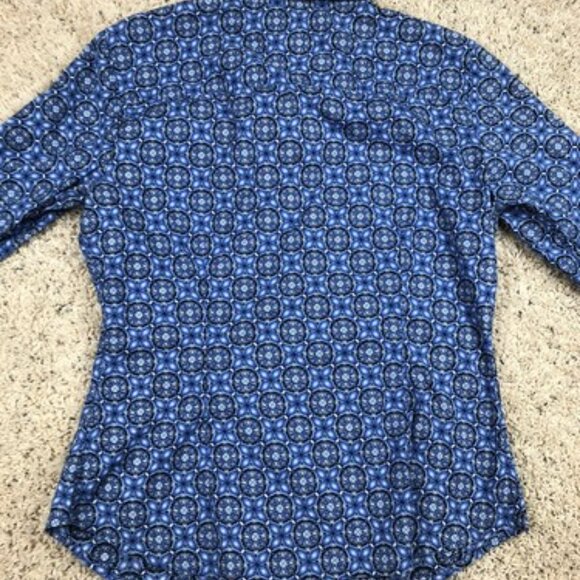 Tommy Hilfiger Boys Size Medium Long Sleeve Blue Button Up Shirt Geometric - Picture 9 of 9